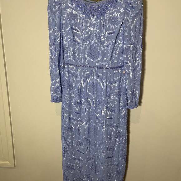 Mac Duggal Embellished High Neck Puff Sleeve Fitted Dress Light blue size 6 - Picture 4 of 6